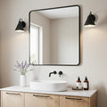 30"x30" Bathroom Wall Mirror with Matte Black Metal Frame & HD Glass, Copper-Free Mirrors Modern Rectangle Round Corner Framed Vanity Mirror - Horizontal or Vertical Installation