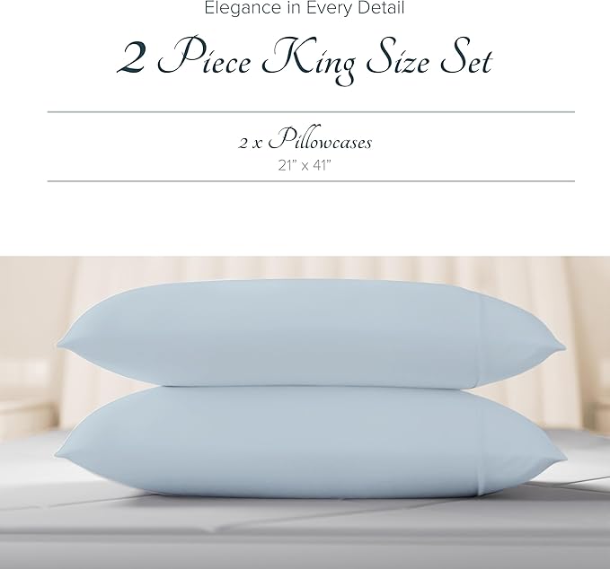 Carressa Linen 100% Egyptian Cotton Pillow Cases King Size Set of 2 - Luxury 1500 Thread Count Sateen Light Blue Pillow Covers, Soft & Breathable 5 Star Hotel-Quality Pillowcases, Fits King Pillows