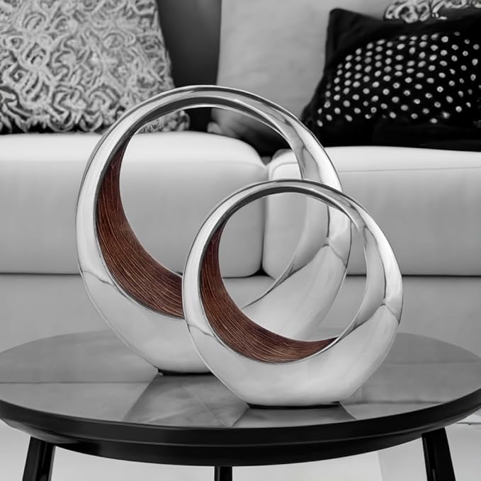 Modern Day Accents 3501 Large Anillo 2-Tone Decorative, Aluminum, Tabletop, Accents, House Decor, Bowl, Modern, Engagement Wedding Trays, Ring Display Stand, Key Holder 16"L x 8"W x 16"H, Brown Silver