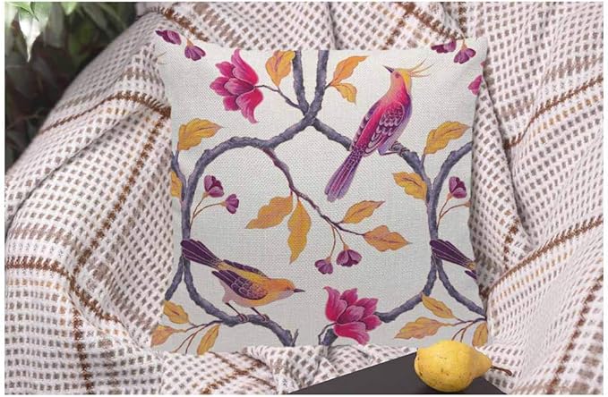 WONDERTIFY Throw Pillow Case Cover Chinoiserie Birds and Flowers Romantic Floral - Soft Linen Pillow Case for Decorative Bedroom/Livingroom/Sofa/Farm House - Couch Pillow Cushion Covers 18x18 Inch