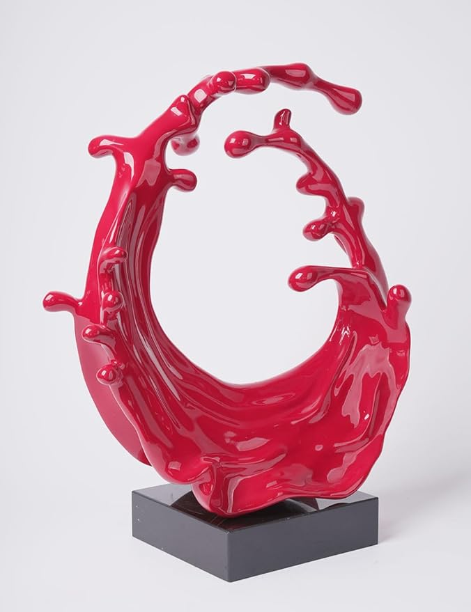 Abstract Sculpture Decor Modern Arts Sea Wave Figurine Table Centerpiece Statue Polyresin Red 16.5 inch