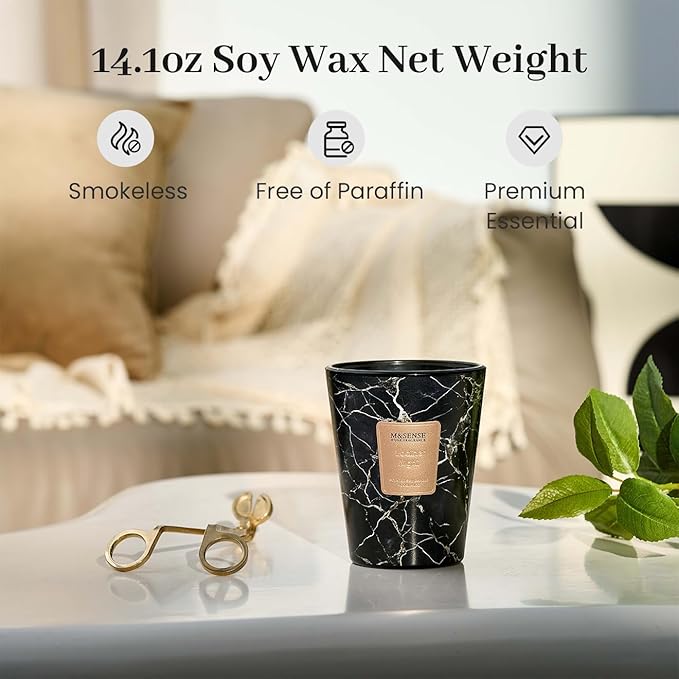 M&SENSE LeatherNight Scented Candles for Home, Lead-Free Wick Highly Scented Jar Candles, 14.1 Oz 80 Hours Lasting Burning Candles Gifts for Women, Relaxing Aromatherapy Candle for Stress Relief