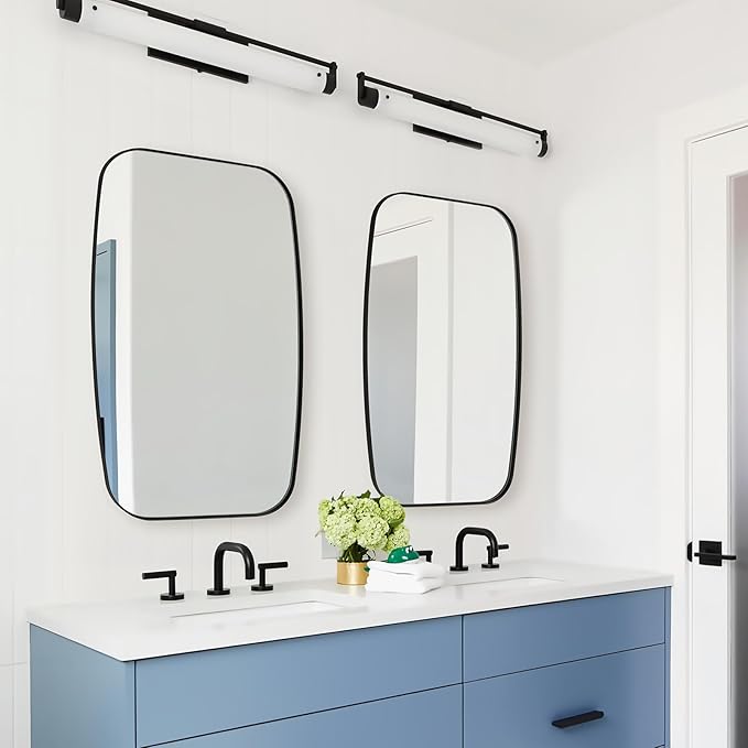 ANDY STAR Black Oval Mirrors for Bathroom, Large 24x36’’ Matte Black Metal Framed Oblong Wall Mirror, Modern Black Vanity Mirror in Stainless Steel Frame Wall Mount Horizontal or Vertical