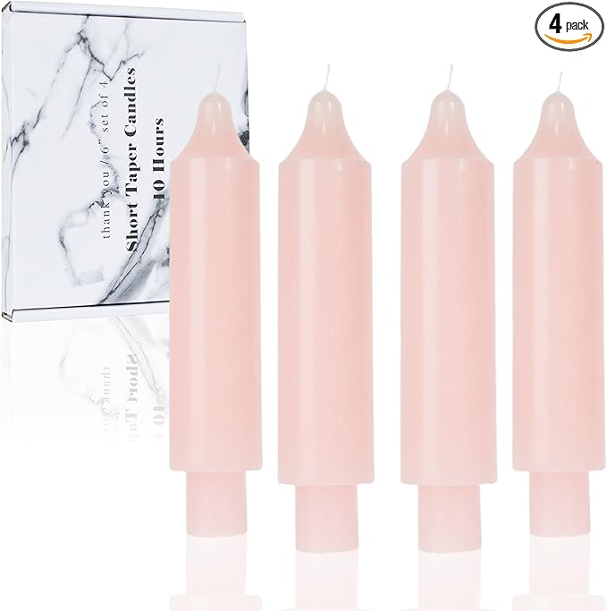 Light Pink Short Taper Candles 6 inch Candle Sticks Unscented Dinner Candle Dripless for Home Decor,Set of 4