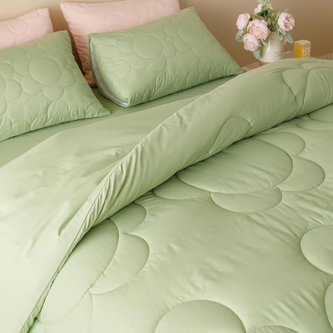 KAREVER Sage Flower Comforter Full Green Sunflower Print Bed Full Comforter Set 3 Pieces Green Floral Comforter Set for Boys Girls Teens Bedroom Decor All Season Hotel Quality Comforter Set