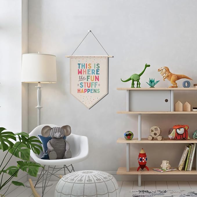 Nursery Decor Playroom Wall Decor, Boy Bedroom Decor, Boho Classroom Decorations, Canvas Banner Wall Hanging Banner Flag Room Decor, This is Where All The Fun Stuff Happens Banner