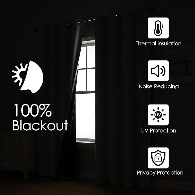 ChrisDowa 100% Blackout Curtains for Bedroom with Black Liner, 2 Thick Layers Total Blackout Thermal Insulated Grommet Window Curtains 2 Panels Set (Cappuccino, 52 x 72 Inch)