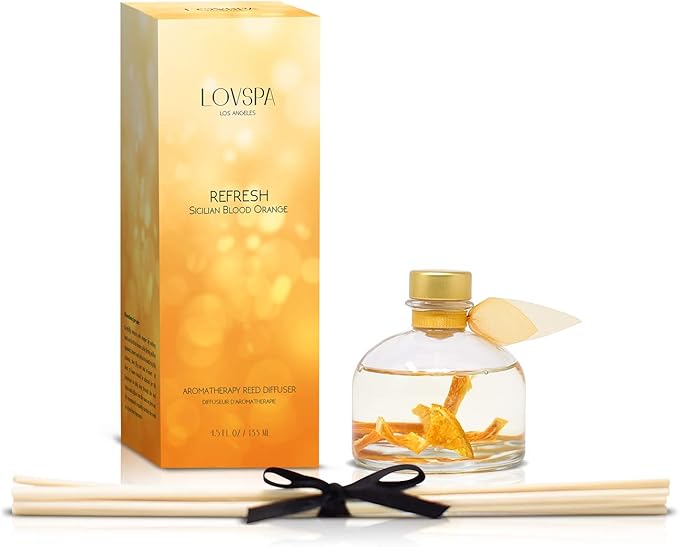 LOVSPA Reed Diffuser Set, Refresh Sicilian Blood Orange Scented Oil Diffuser with Sticks, Home Fragrance Accessories for Bathroom Shelf Decor, Aroma Diffusers for Home or Office Desk, USA Made