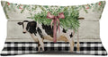 Farmhouse Christmas Pillow Covers 12x20 Inch Buffalo Plaid Xmas Tree Bowknot Winter Holiday Decoration Rustic Xmas Dairy Cow Throw Pillows Decor Cushion Case for Sofa Couch