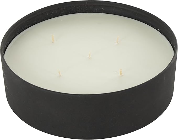 Deco 79 Metal Decorative Candle Creamy Vanilla Swirl Scented Textured 59oz 5 Wick Aromatherapy Candle with White Wax, 9" x 9" x 3", Black