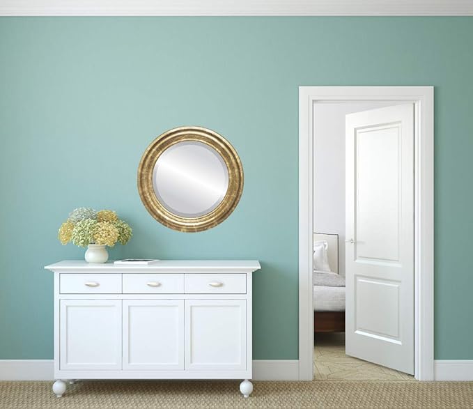 OVALCREST Round Beveled Wall Mirror for Home Decor - Philadelphia Style - Champagne Gold - 28x28 Outside Dimensions