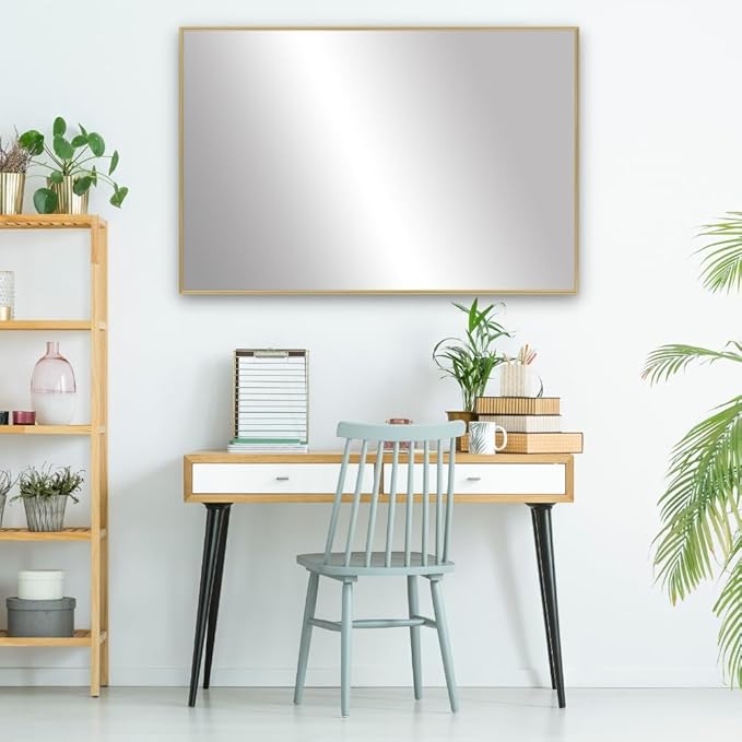 Frame My Mirror Gold Metal Framed Mirror, 36" x 54" Mirror for Bathroom, Metal Frame, True Reflections Glass, Gold Finish, Stanton Design, Hangs Horizontally or Vertically, Made in USA