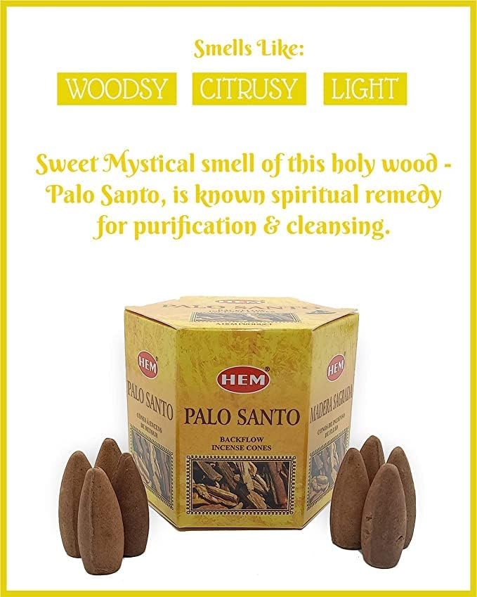 Palo Santo Backflow Incense Cones - 40 Woody Cones Waterfall - Thick Cloudy Incense Fountain, Gift