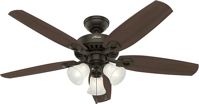Hunter 52 inch Indoor Ceiling Fan with LED Lights - Bronze Ceiling Fan with Pull Chain, For Bedroom or Living Room, Standard Mount, No Remote, 5 Blades, Includes Bulbs - Builder Plus 53238, New Bronze