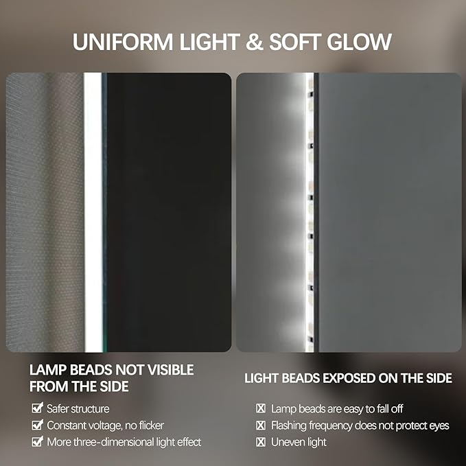 Arched LED Bathroom Mirror, 55"x28" Arch Framless Backlit Mirror with Lights Vanity Mirror for Makeup, Anti-Fog, Dimmable, 3-Color, Memory Function, IP65 Waterproof, UL Listed, Horizontal-Left