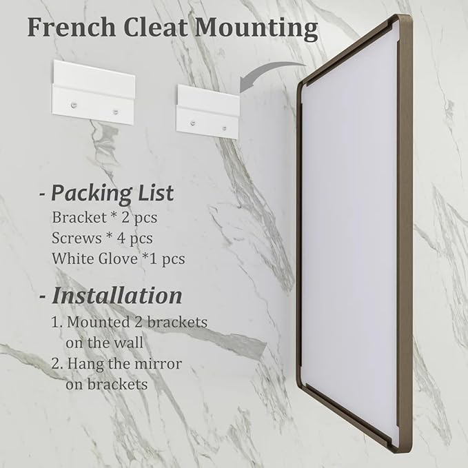 24x36 Bronze Bathroom Mirror, Brushed Metal Bathroom Vanity Mirrors for Wall, Modern Rounded Corner Rectangle Mirror for Farmhouse, Bedroom, Anti-Rust (Horizontal/Vertical)