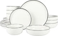 Gibson Home Oslo 16 Piece Porcelain Dinnerware Set,White w/Black Rim Rim, Service for 4 (16pcs)