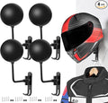 SANGMO 180° Motorcycle Helmet Rack, 4 Pack Rotation Metal Helmet Holder Wall Mount, Helmet Holder Bike with 2 Hooks Helmet Hanger for Motorcycle Bike Coats, Caps, Baseballs, Rugby Helmet (Black)