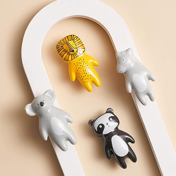5Pcs Cute Animal Knobs Kids Handles Ceramic Knobs Children's Room Door Nursery Cupboard knobs Lovely Cabinet pulls Drawer knob for Kids, with Screws