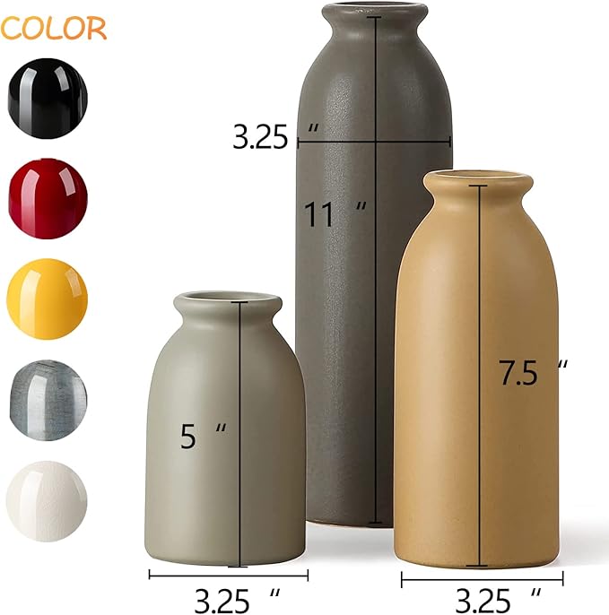 CWLWGO-Ceramic Matte Vase for Home Decor, Modern and Minimalist Decorative Vases Set. Farmhouse Decor,Living Room Tabletop, Bookshelf Centerpiece Decoration,Boho Decor.（Matte Multi）.