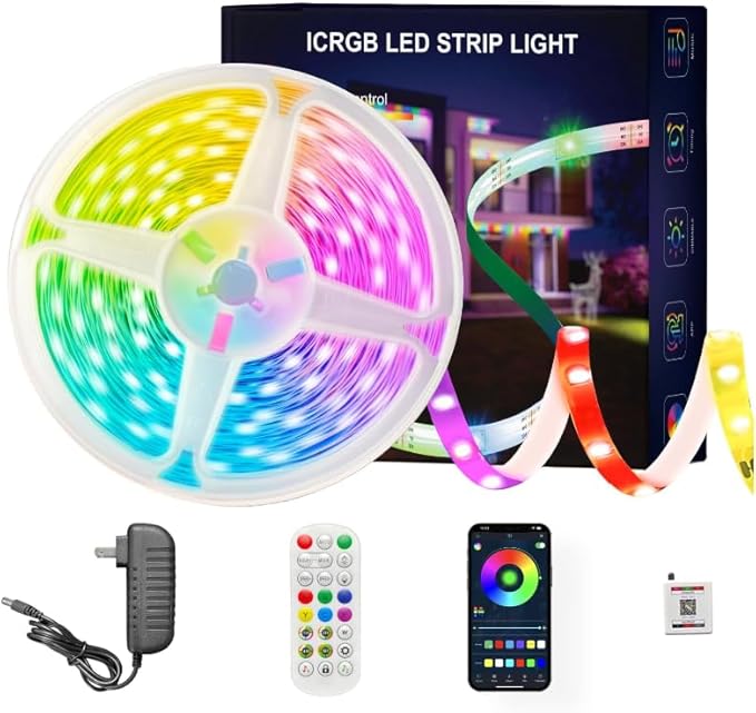 100 ft(2 Rolls of 50ft) IC+RGB,Led Lights for Bedroom,Music Sync Color Changing,Led Strip Lights,with Remote App Control Led Strip,Led Lights for Room Home Kitchen Decor Party