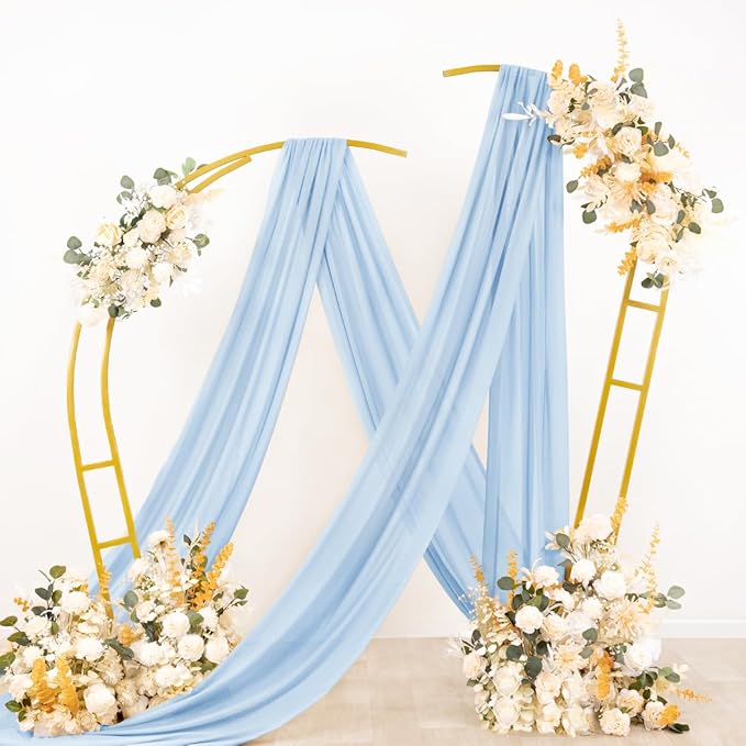 Socomi Wedding Arch Draping Fabric 1 Panel 29" x 19Ft Baby Blue Sheer Chiffon Curtain Drapes 6 Yards for Wedding Ceremony Birthday Party Decoration