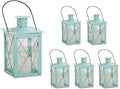 Kate Aspen Medium Decorative Lanterns - Set of 6 - Luminous Blue Metal Lantern Tealight Candle Holders Centerpieces for Wedding, Home Decor and Party - 6.3" H (8.9" H with Handle)