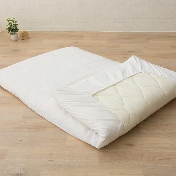 EMOOR Japanese Futon Mattress CLASSE & Fitted Sheet PRESSO Full (55x79in) Made in Japan, Cotton (White) Foldable Floor Sleeping Bed Tatami Mat