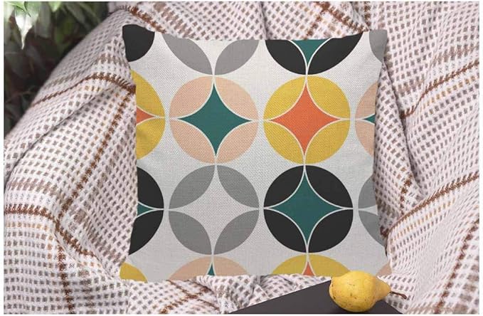WONDERTIFY Pillow Cover Modern Mid Century Circles Repeat Pattern - Soft Linen Pillow Case for Decorative Bedroom/Livingroom/Sofa/Farm House,Couch Pillow Cushion Covers 18x18 Inch 45x45 cm