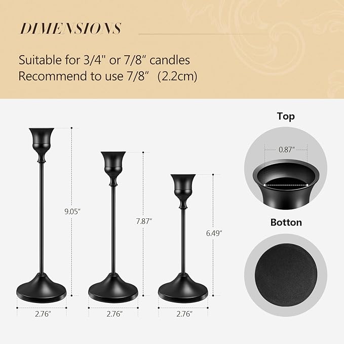 Candlestick Holders 6 PCS Metal Taper Candle Holders, KSWING Black Candle Stick Holders Set, Perfect for Table Centerpiece Mantel Party Wedding Christmas Home Decor, Set of 6