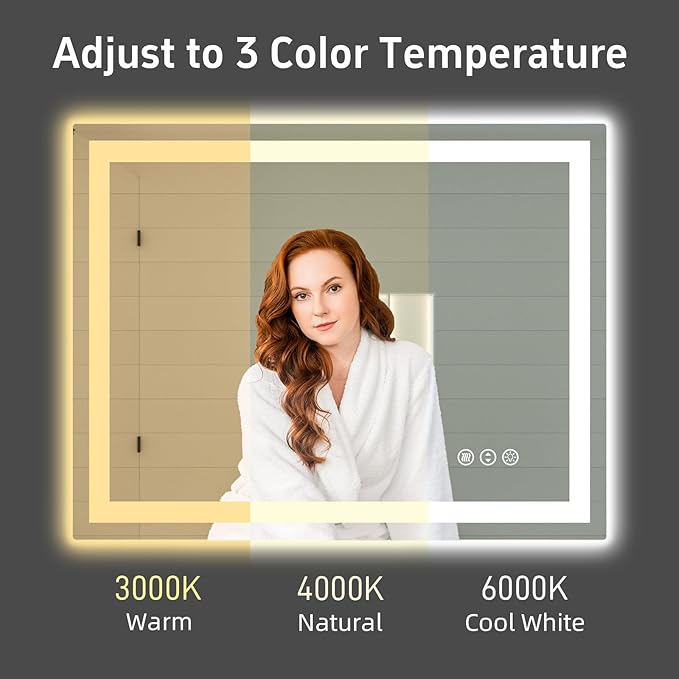 40"x 32" LED Bathroom Mirror with Lights, Double Lights Dimmable, Anti-Fog, Front and Backlit LED Mirror for Bathroom, Lighted Bathroom Vanity Mirror with Tempered Glass (Horizontal/Vertical)
