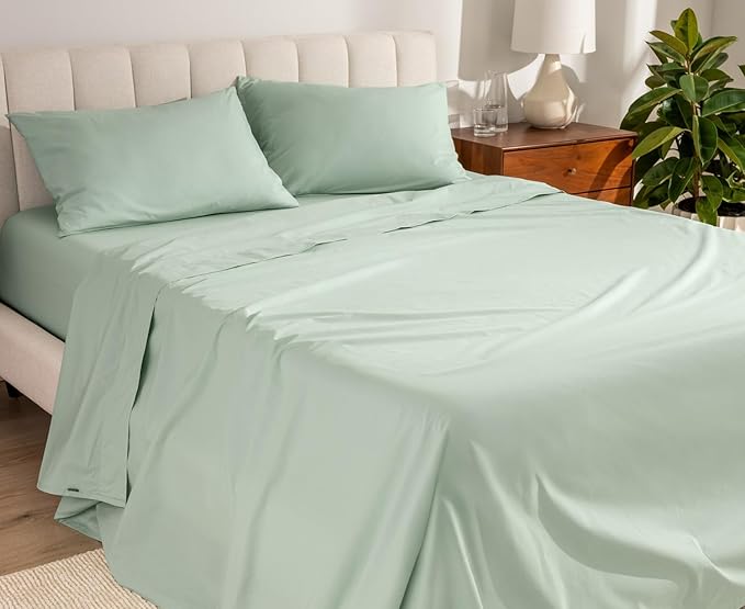 Bare Home 100% Organic Cotton Twin XL Sheet Set - Crisp Percale Weave - Lightweight & Breathable - Bedding Sheets & Pillowcases (Twin XL, Willow)
