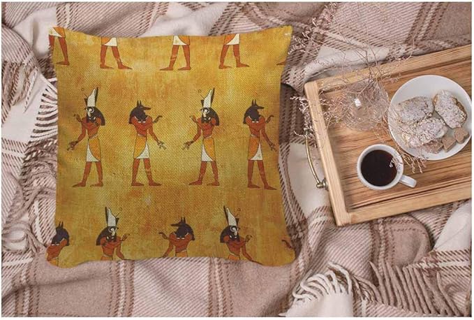WONDERTIFY Pillow Cover Egyptian Gods Anubis and Horus Africa Antique Grunge Design - Soft Linen Pillow Case for Decorative Bedroom/Livingroom/Sofa/Farm House - Cushion Covers 18x18 Inch