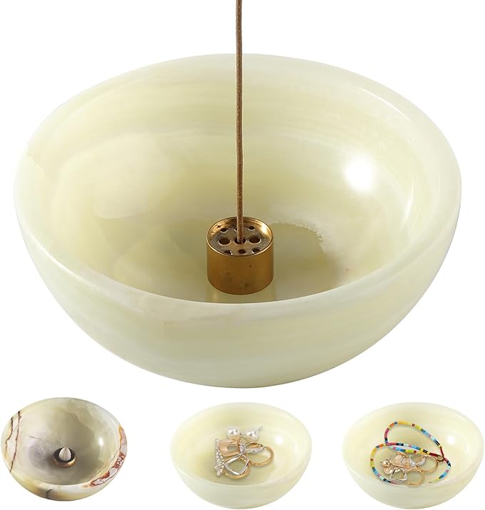 Koville Turkish Natural Marble Incense Holder, Incense Holders for Sticks, Sturdy Incense Burner Ideal for Meditation and Relaxing, Easy to Clean(Green Onyx)