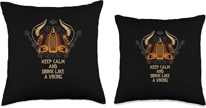 Witty Nordic Beer Lover Norwegian Scandinavian Keep Calm and Drink Like a Viking Funny Norse Humor Valhalla Throw Pillow, 18x18, Multicolor