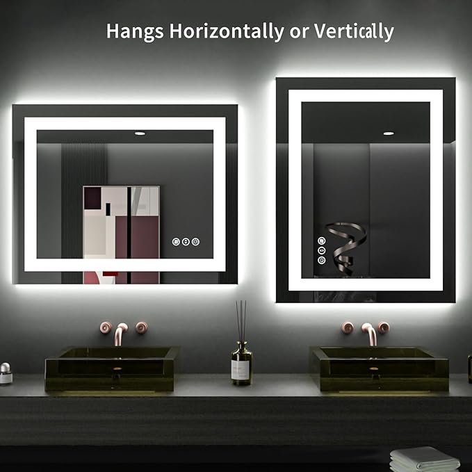 LOAAO 24"X30" LED Bathroom Mirror with Lights, Anti-Fog, Dimmable, Backlit + Front Lit, Lighted Bathroom Vanity Mirror for Wall, Memory Function, Tempered Glass, ETL Listed