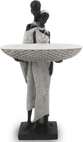 Ivory White African Couple Statue - Minimalist Standing Figure with 7.8" Basket, Resin Home Decor for Small Items, Neutral Shelf Accent (12.5" H)