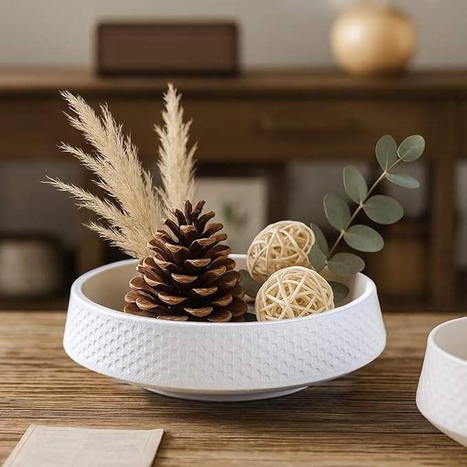 10" Decorative Bowl,Ceramic Fruit Bowl for Kitchen Counter,Entryway Key Holder & Jewelry Organizer - Modern Centerpiec(White)