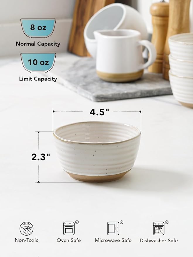 LE TAUCI Small Bowls 10 oz, Ice Cream Bowl, Ceramic Stoneware Bowl, Bowls Set for Dessert, Fruits, Side Dishes, Suit For Housewarming - 4.5 Inch, Set of 4, Arctic white