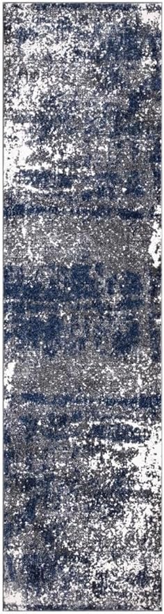 Keen Home Design Area Rugs - 2x20 Non-Shedding, Abstract Rugs for Kitchen, Living Room, Bedroom, Dining Room, Entryway - Size: 2'8" x 20', Navy/Grey/White