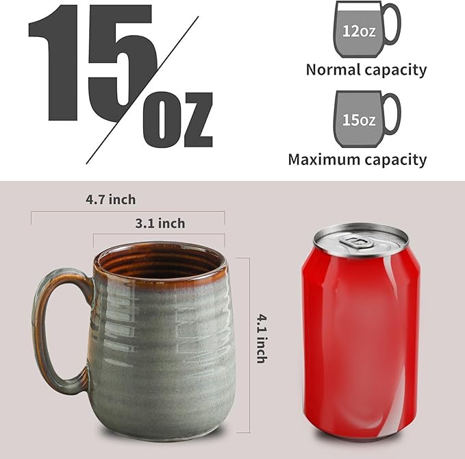 Hasense Coffee Mugs Set of 4, 12 oz Coffee Cups Ceramic, Stoneware Latte Mug with Large Handle for Coffee, Tea, Milk and Chocolate,Easy Hold & Clean, Dishwasher & Microwave Safe, Light Grey