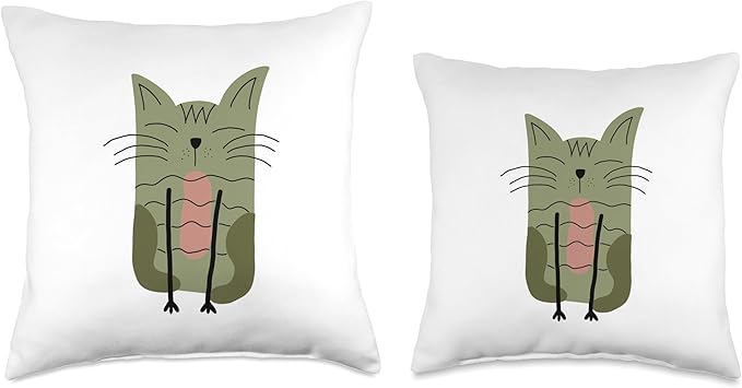 Cute Scandinavian Animals Designs Mom Scandinavian Lover Boho Cats Green Throw Pillow, 16x16, Multicolor