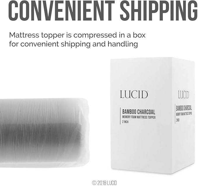 Lucid 2 Inch Ventilated Bamboo Charcoal Memory Foam Mattress Topper, CertiPUR-US Certified, Moisture and Odor Control-Twin