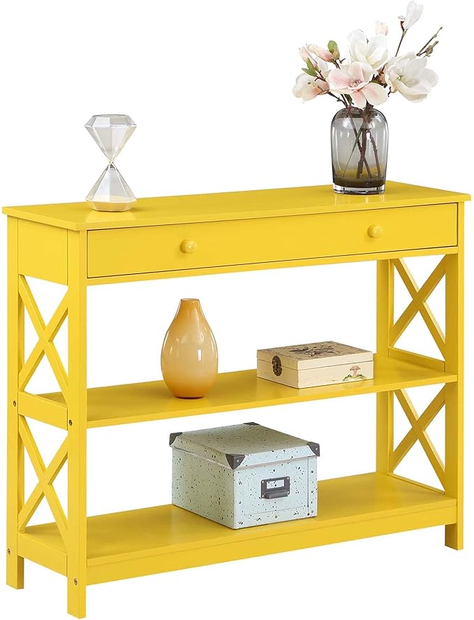 Convenience Concepts Oxford 1 Drawer Console Table with Shelves, Yellow