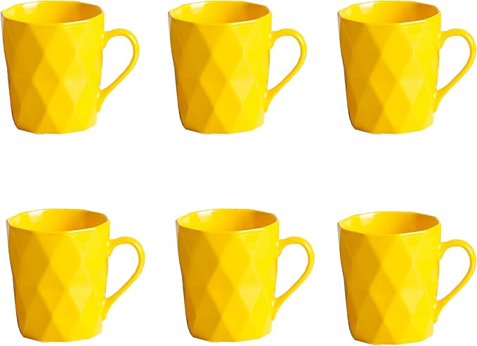 11 Ounce Porcelain Mugs, Set of 6, Tea and Cocoa Mug Set, Matte (Yellow)