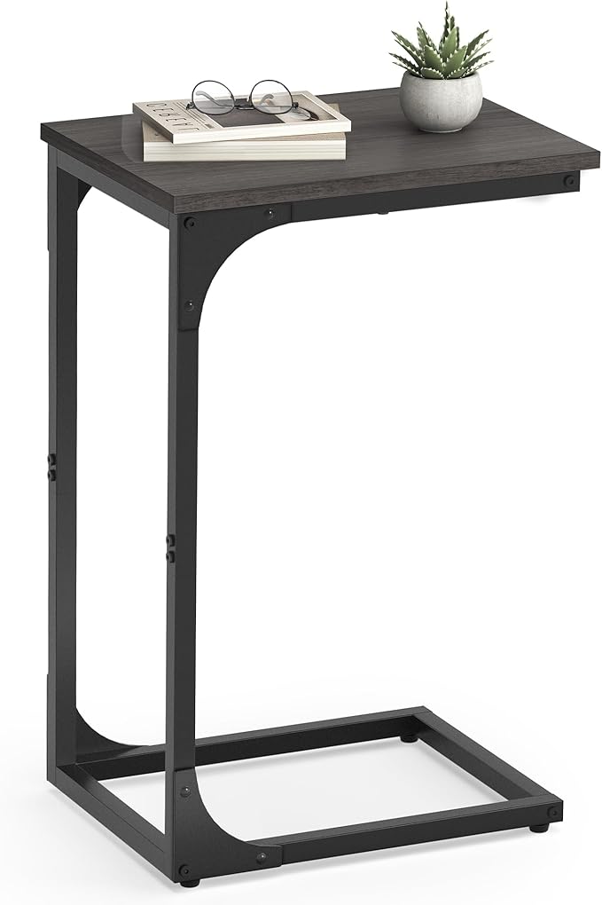 VASAGLE C-Shaped End Table, Small Side Table for Couch, Sofa Table with Metal Frame for Living Room, Bedroom, Bedside, Ebonized Oak and Black