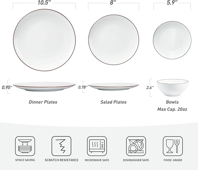 Famiware Venus Plates and Bowls Sets, 24 Pieces Stoneware Dinnerware Sets, Speckled Dishes Set for 6, Microwave and Dishwasher Safe, White