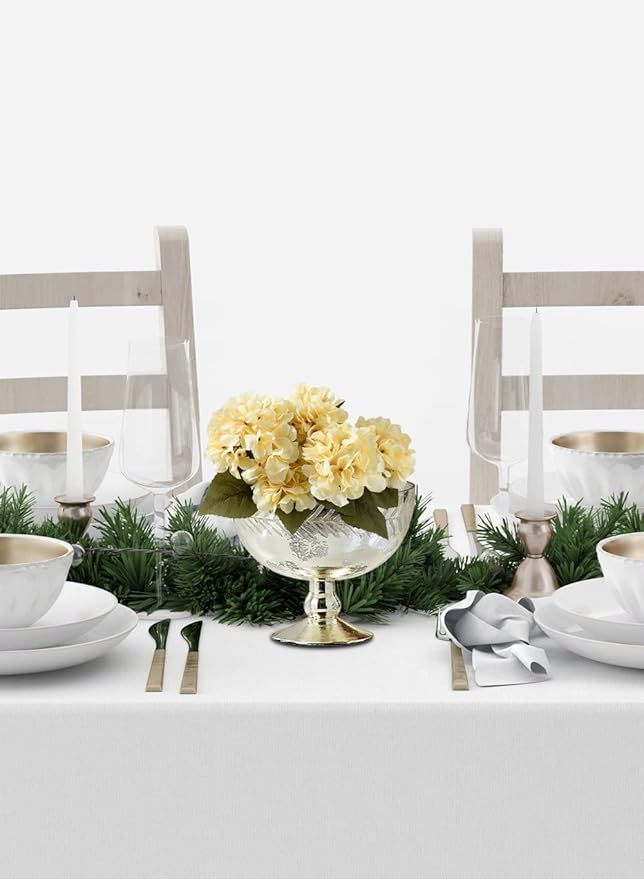 Serene Spaces Living Silver Etched Leaf Mercury Glass Bowl, Vintage Compote Bowl (Pack 1)