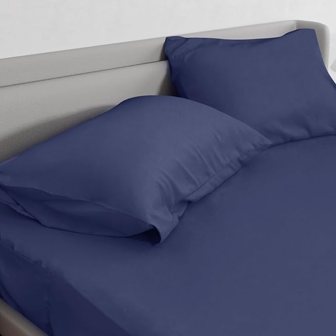 Full Sheet Set for Air Mattress - Deep Pocket Full Size Bed Set - Sheets with Pockets on Side - Easily Fits Extra Deep 16 in to 24 in Pillow Top Air Mattress - Navy Blue