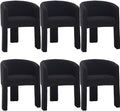 Modern Sherpa Barrel Dining Chairs Set of 6, Upholstered Boucle Dining Chairs Accent Chairs with Arms Comfy Makeup Vanity Chairs, Dining Living Room Kitchen Chairs, Black